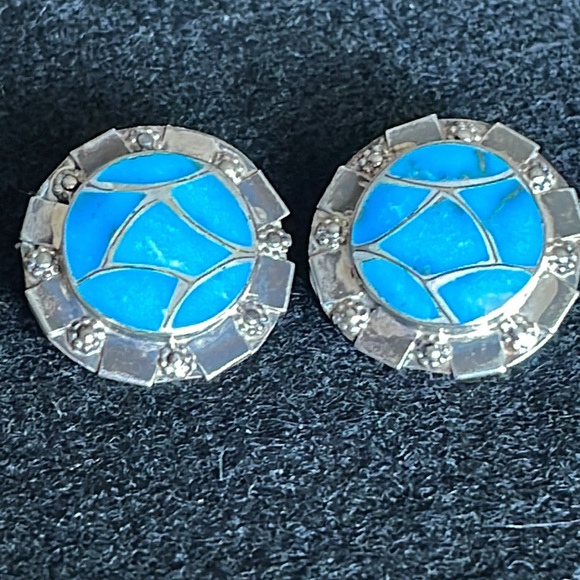 Turquoise & Sterling Earrings - Picture 1 of 5